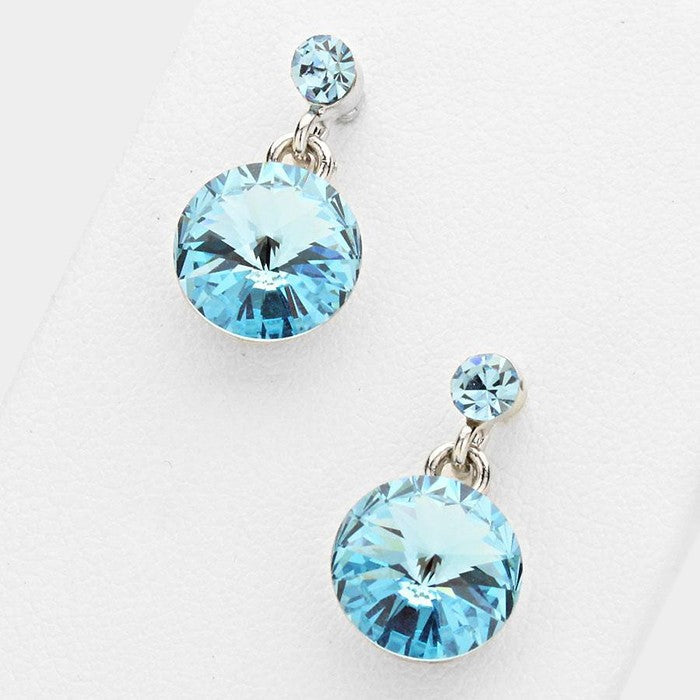 Aqua, Rhodium Genuine Crystal Drop Earrings