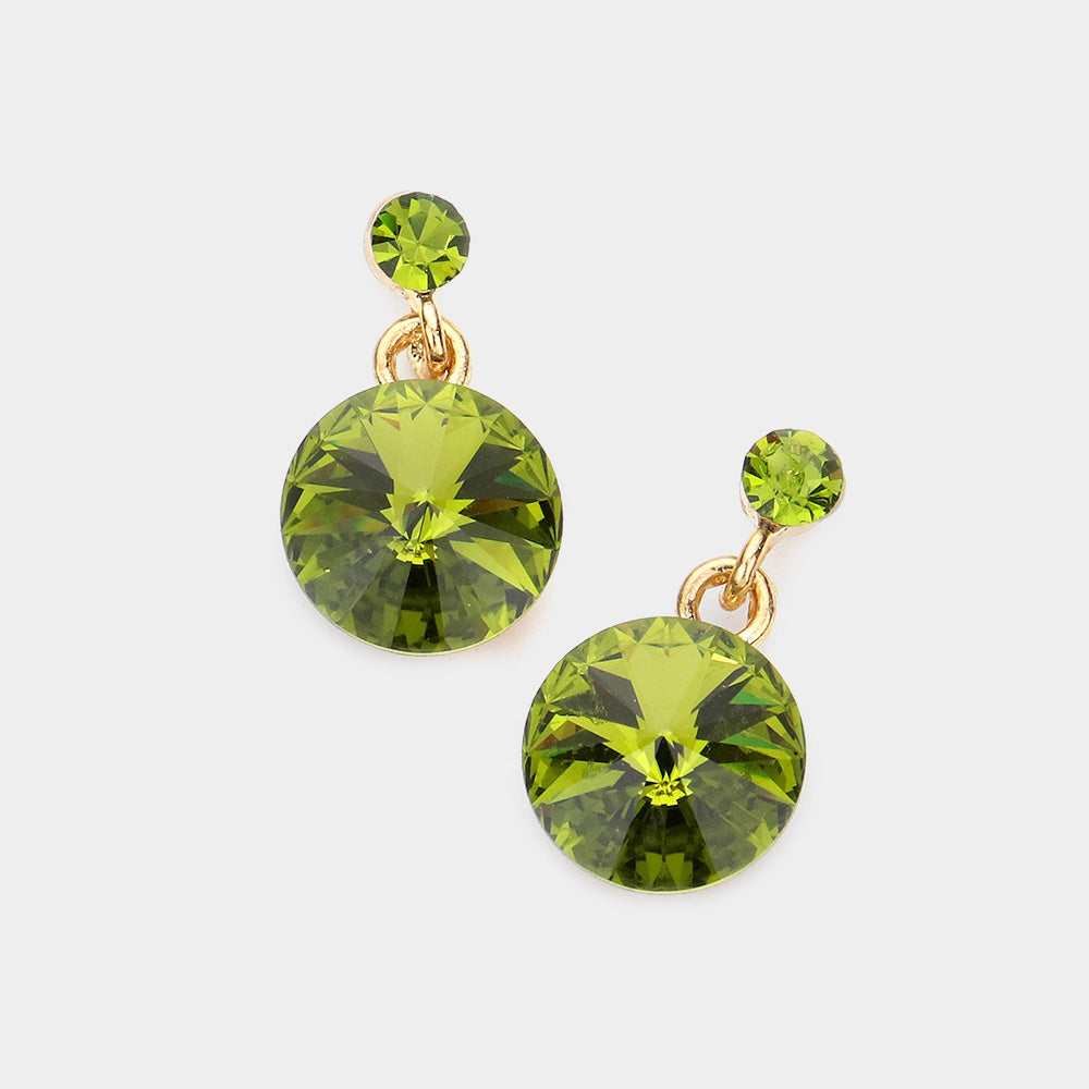 Olive Green Genuine Crystal Drop Earrings