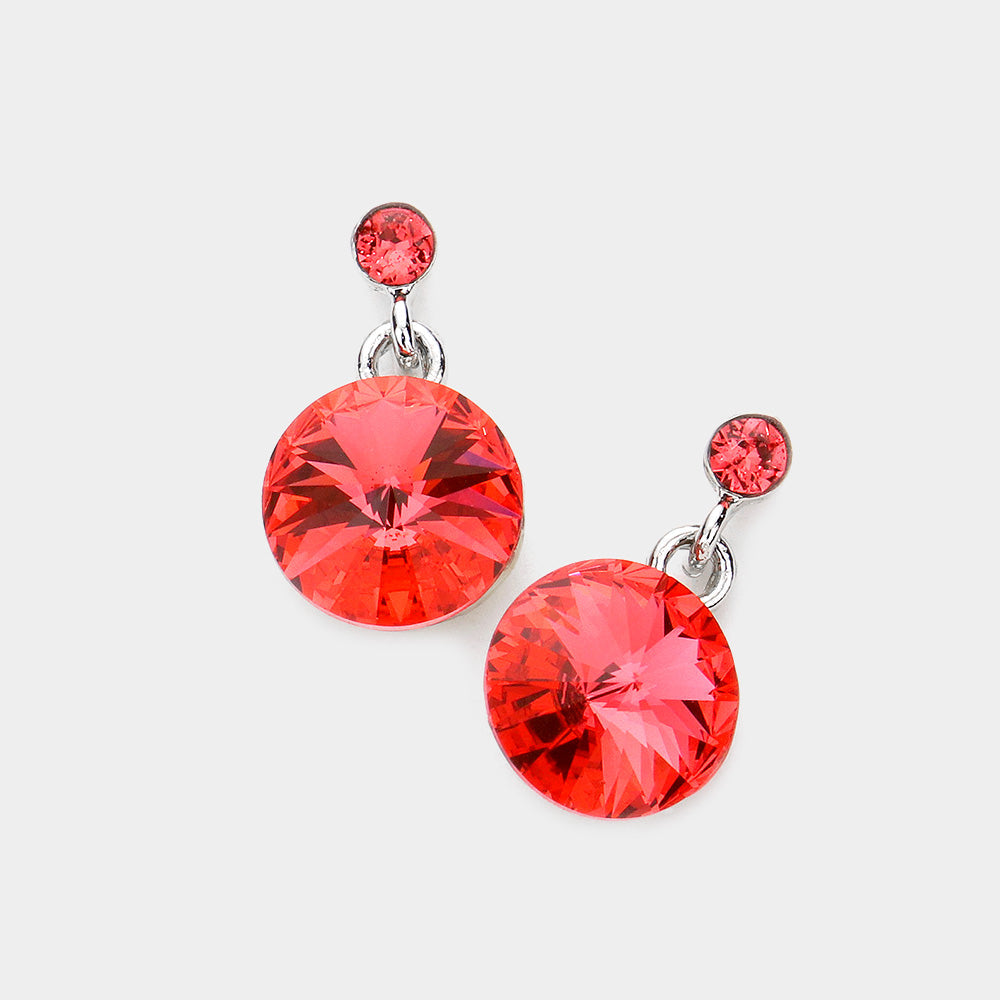 Coral Genuine Crystal Drop Earrings