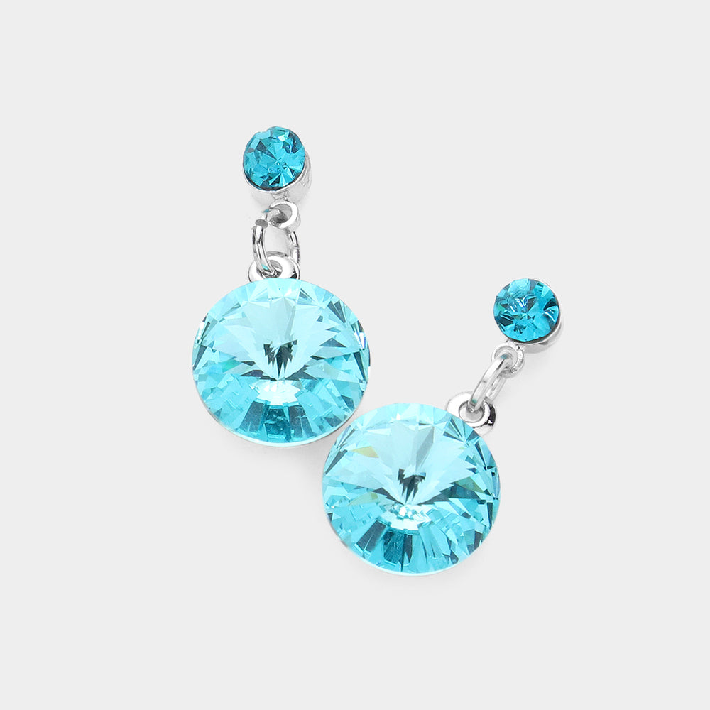 Blue, Silver Genuine Crystal Drop Earrings