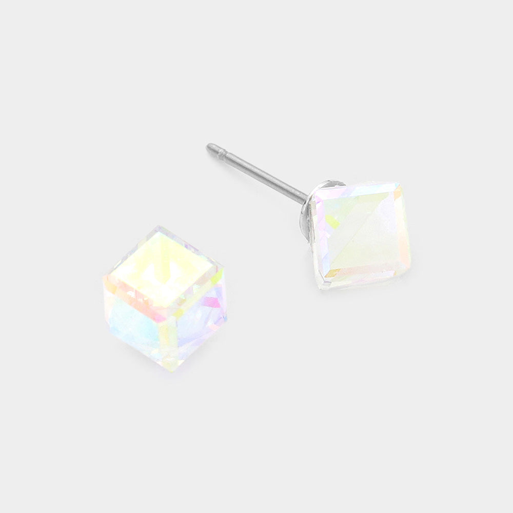 AB Genuine Crystal Cube Stud Earrings