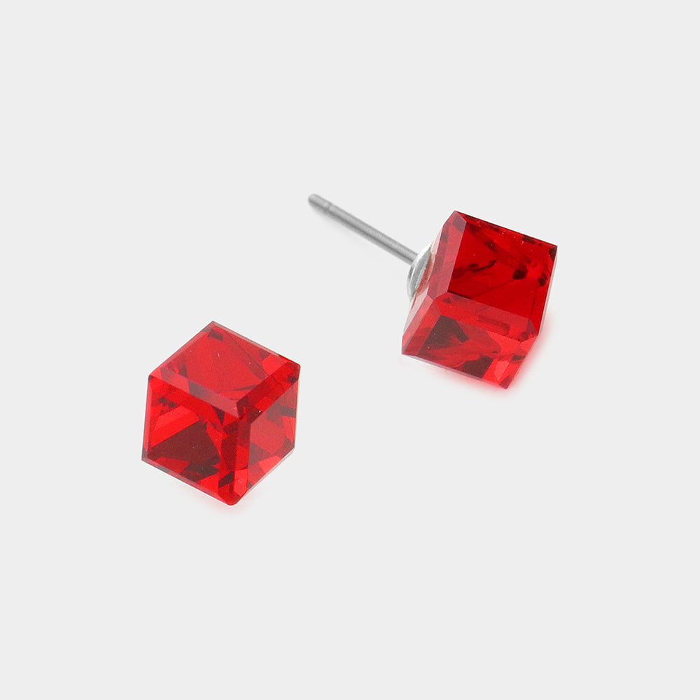 Siam Genuine Crystal Cube Stud Earrings