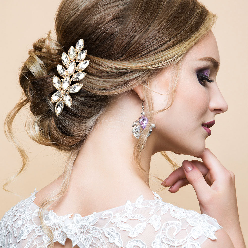 Madeline Love Clear, Gold Marquise Stone Cluster Vine Hair Comb - Hair Accessories