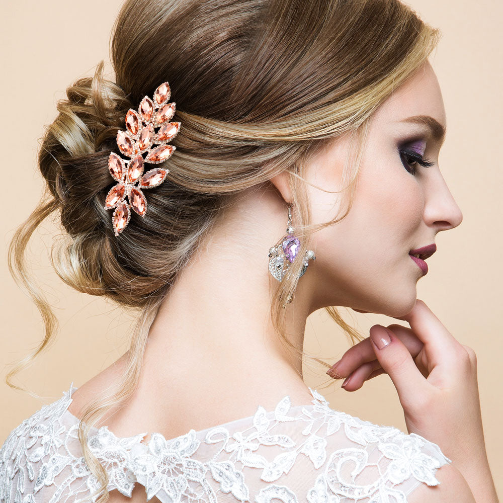 Madeline Love Peach Marquise Stone Cluster Vine Hair Comb - Hair Accessories