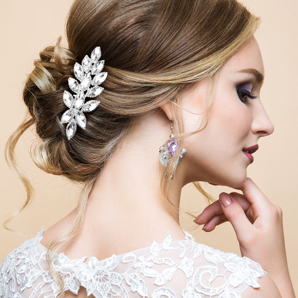Madeline Love Clear, Silver Marquise Stone Cluster Vine Hair Comb - Hair Accessories