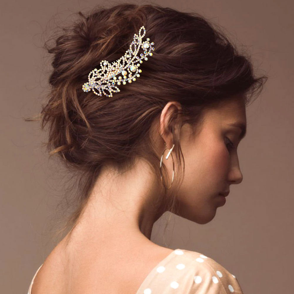 Madeline Love AB, Gold Round Stone Cluster Embellished Rhinestone Paved Hair Comb - Hair Accessories
