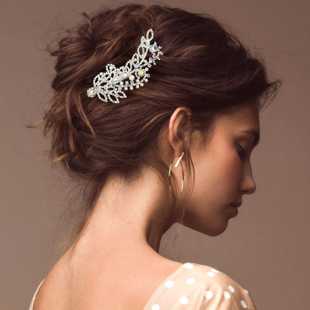 Madeline Love AB, Silver Round Stone Cluster Embellished Rhinestone Paved Hair Comb - Hair Accessories