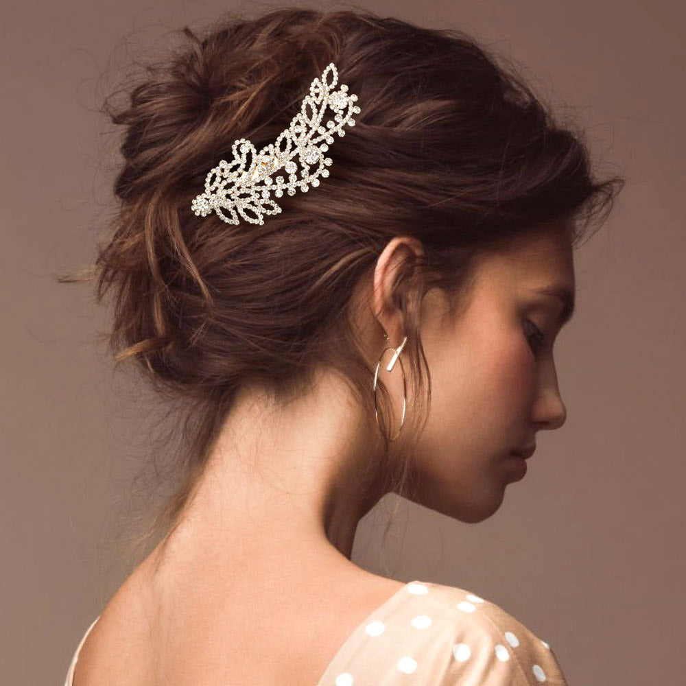 Madeline Love Clear, Gold Round Stone Cluster Embellished Rhinestone Paved Hair Comb - Hair Accessories