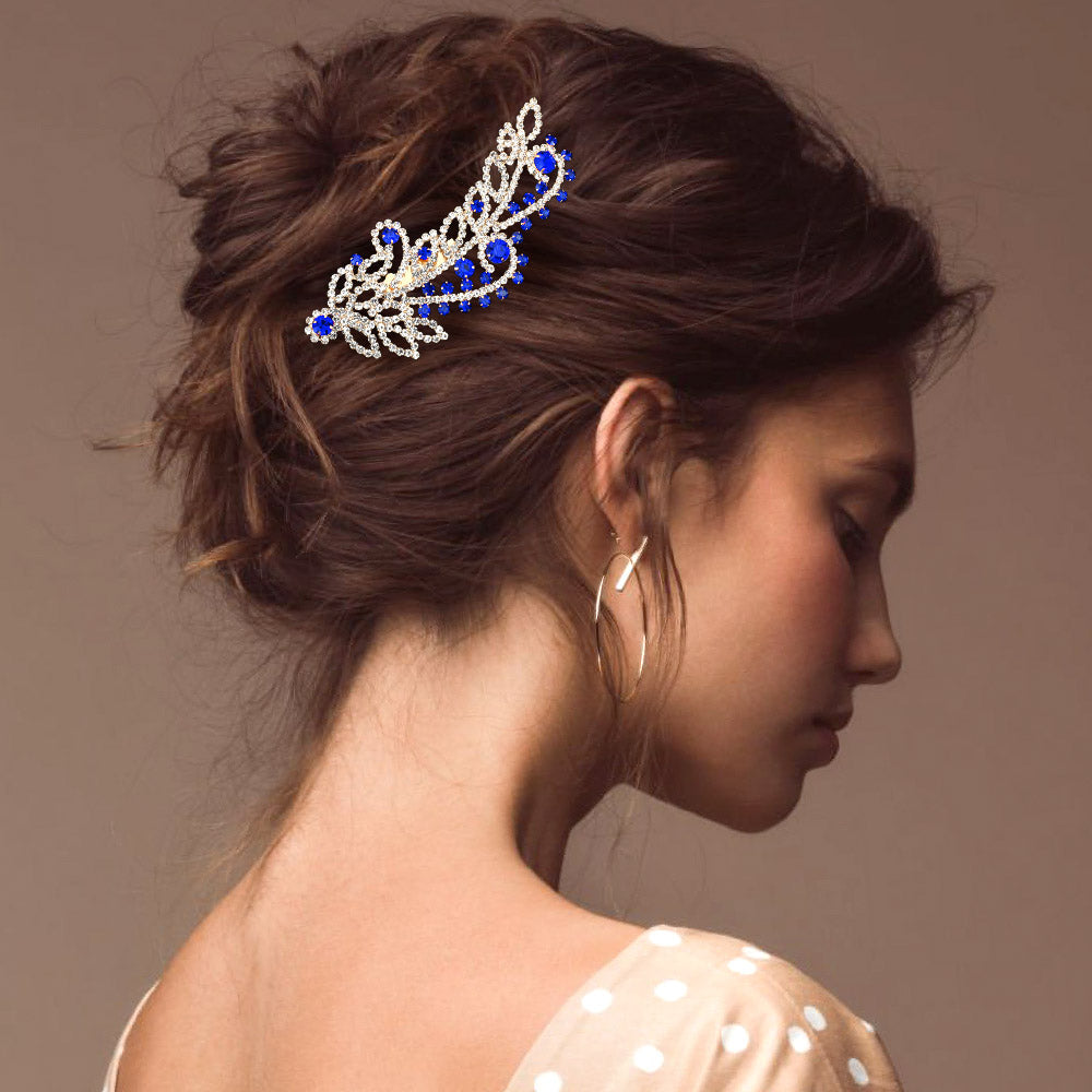 Madeline Love Clear, Gold, Sapphire Round Stone Cluster Embellished Rhinestone Paved Hair Comb - Hair Accessories