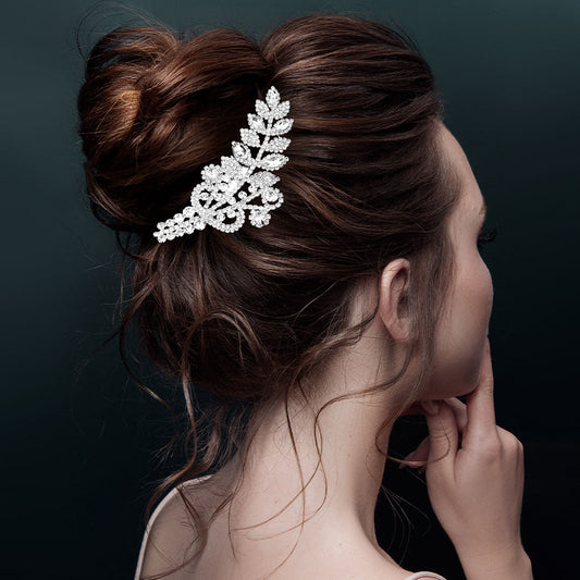 Madeline Love Clear, Silver Marquise Rhinestone Leaf Bouquet Hair Comb - Hair Accessories