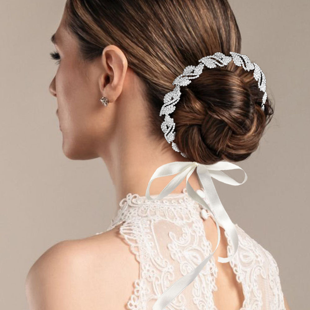 Madeline Love Clear, Silver Rhinestone Paved Leaf Vine Wrap Headpiece - Hair Accessories