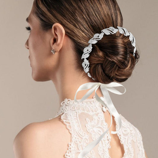 Madeline Love Clear, Silver Rhinestone Paved Leaf Vine Wrap Headpiece - Hair Accessories