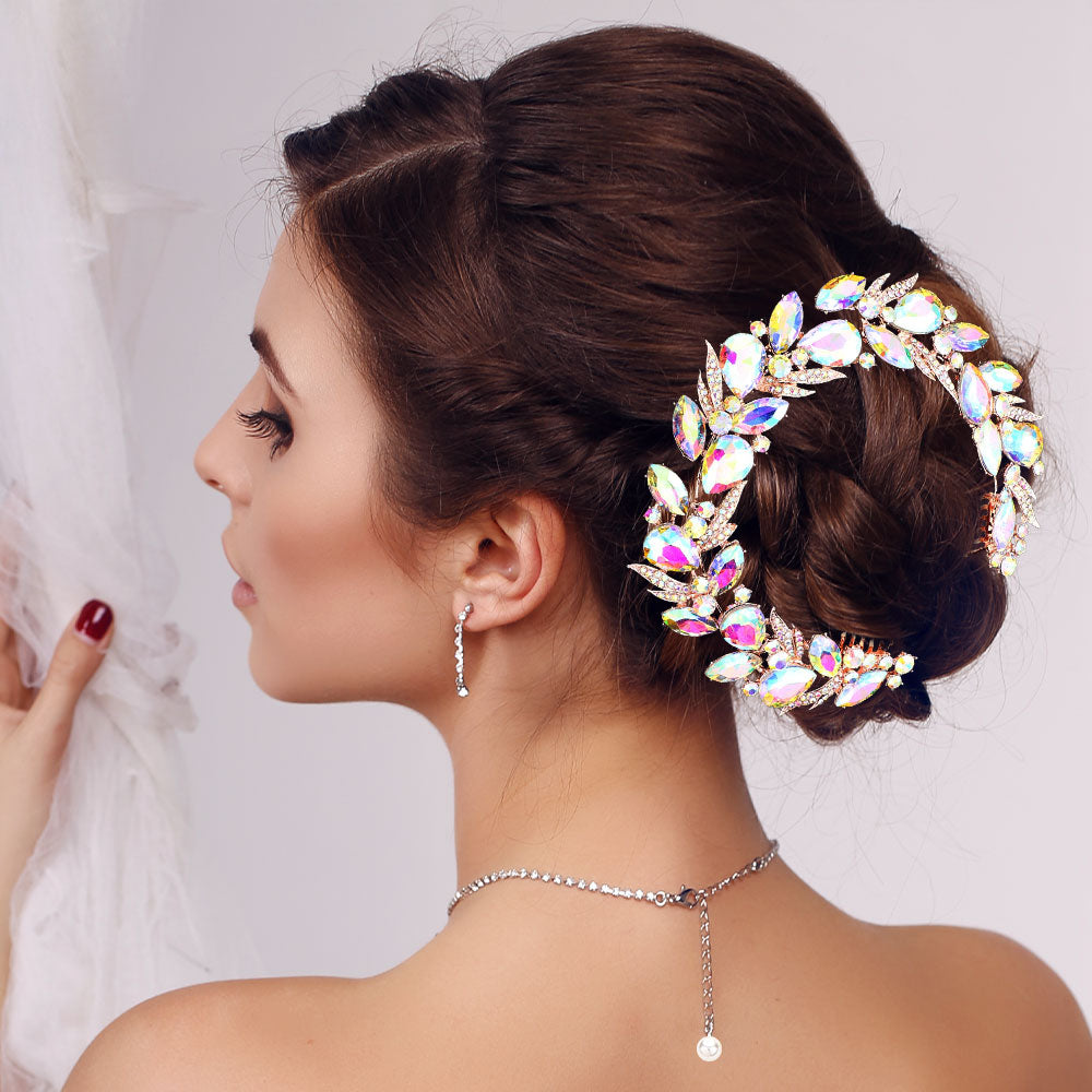 Madeline Love AB, Rose Gold Multi Stone Cluster Hair Comb - Hair Accessories