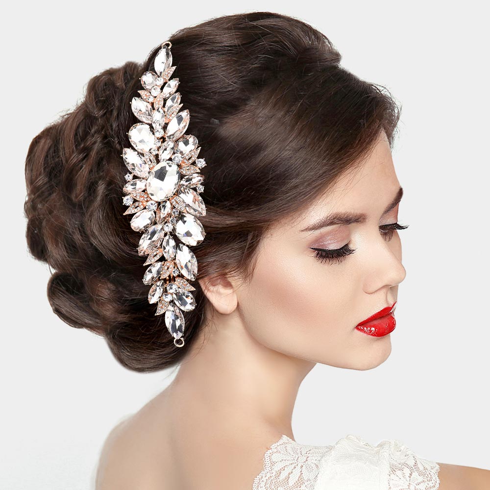 Madeline Love Rose Gold Marquise Oval Stone Cluster Hair Comb - Hair Accessories