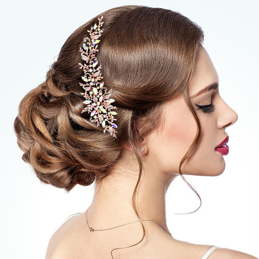 Madeline Love AB, Rose Gold Stone Embellished Flower Cluster Headpiece - Hair Accessories