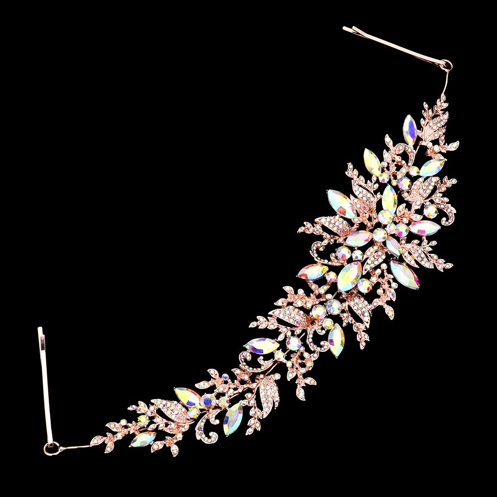 Madeline Love AB, Rose Gold Stone Embellished Flower Cluster Headpiece - Hair Accessories - desc