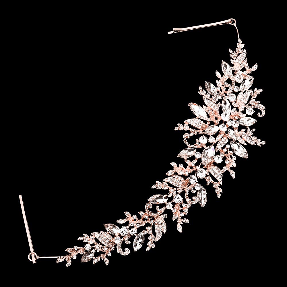 Madeline Love Rose Gold Stone Embellished Flower Cluster Headpiece - Hair Accessories - desc
