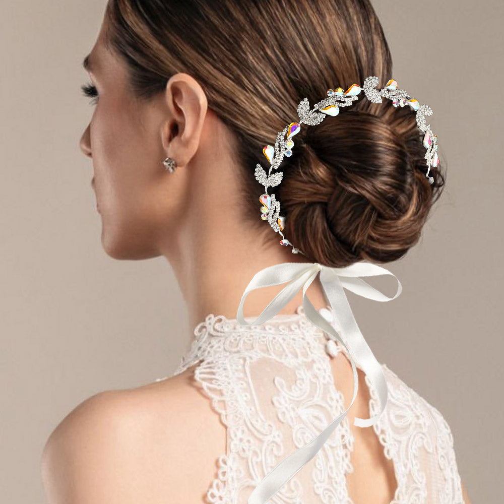 Madeline Love AB, Silver Teardrop Stone Cluster Vine Wrap Headpiece - Hair Accessories