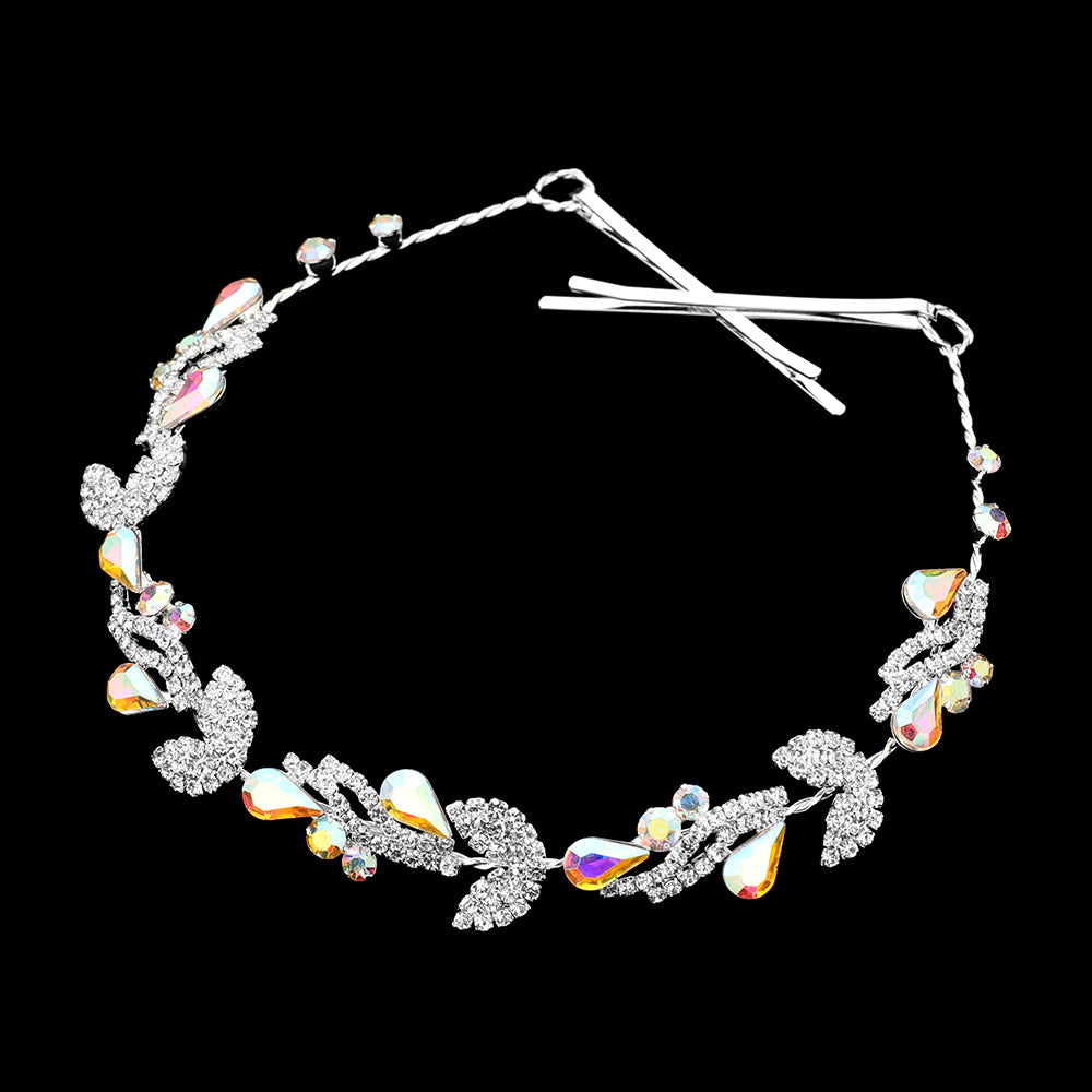 Madeline Love AB, Silver Teardrop Stone Cluster Vine Wrap Headpiece - Hair Accessories - desc