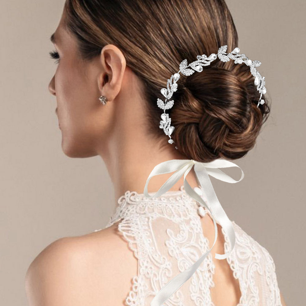 Madeline Love Clear, Silver Teardrop Stone Cluster Vine Wrap Headpiece - Hair Accessories
