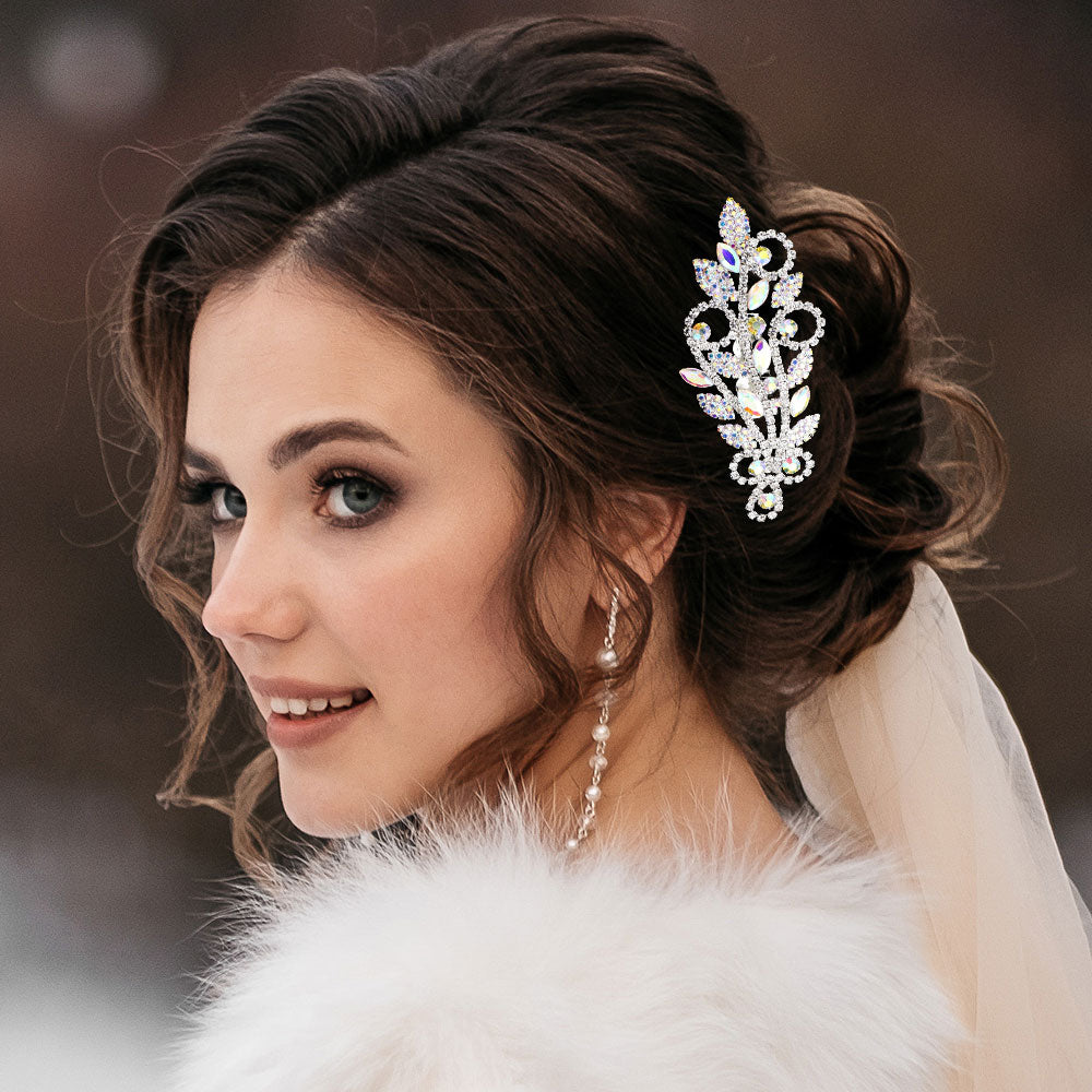 Madeline Love AB, Silver Marquise Round Stone Hari Comb - Hair Accessories