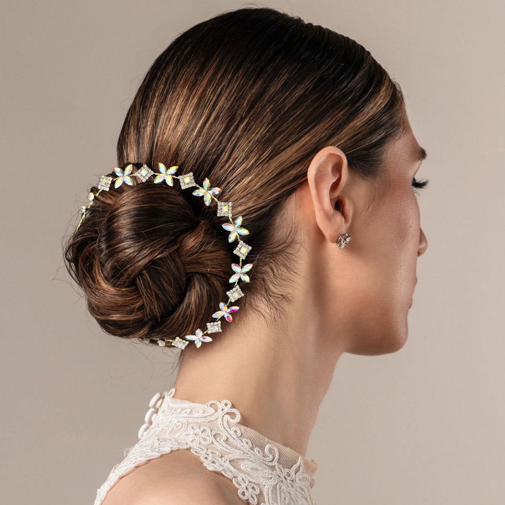 Madeline Love AB, Gold Stone Embellished Butterfly Cluster Vine Bun Wrap Headpiece - Hair Accessories