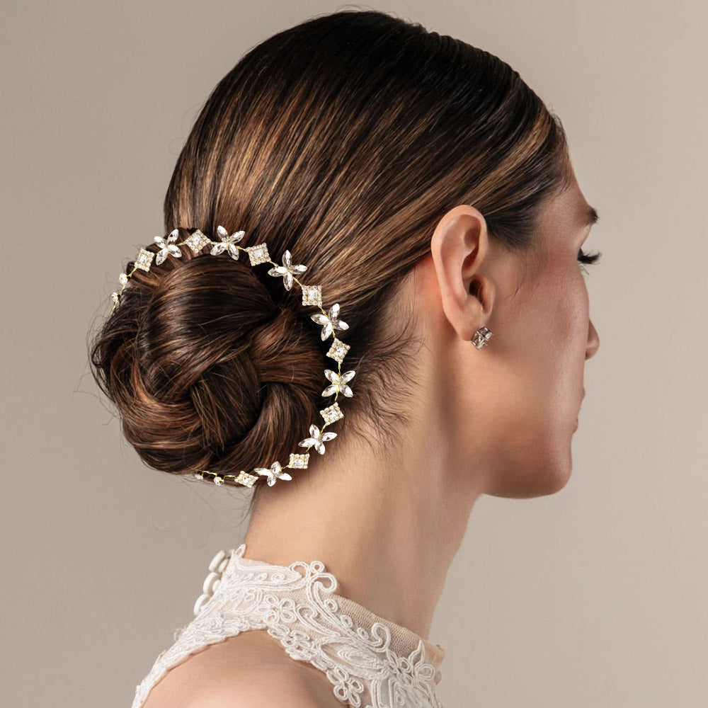 Madeline Love Clear, Gold Stone Embellished Butterfly Cluster Vine Bun Wrap Headpiece - Hair Accessories