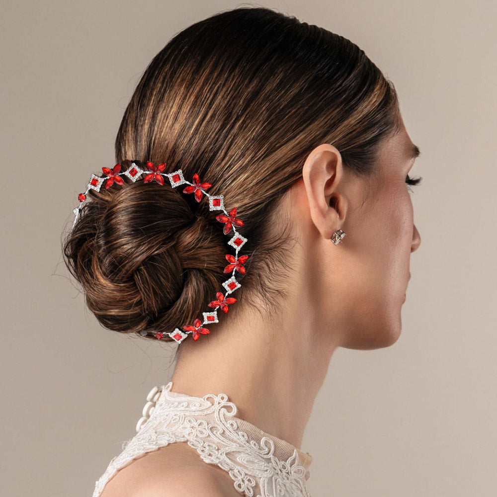 Madeline Love Red, Silver Stone Embellished Butterfly Cluster Vine Bun Wrap Headpiece - Hair Accessories