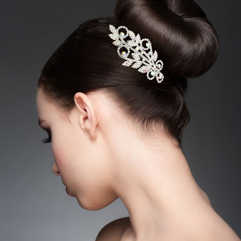 Madeline Love AB, Silver Rhinestone Embellished Floral Hair Comb - Hair Accessories