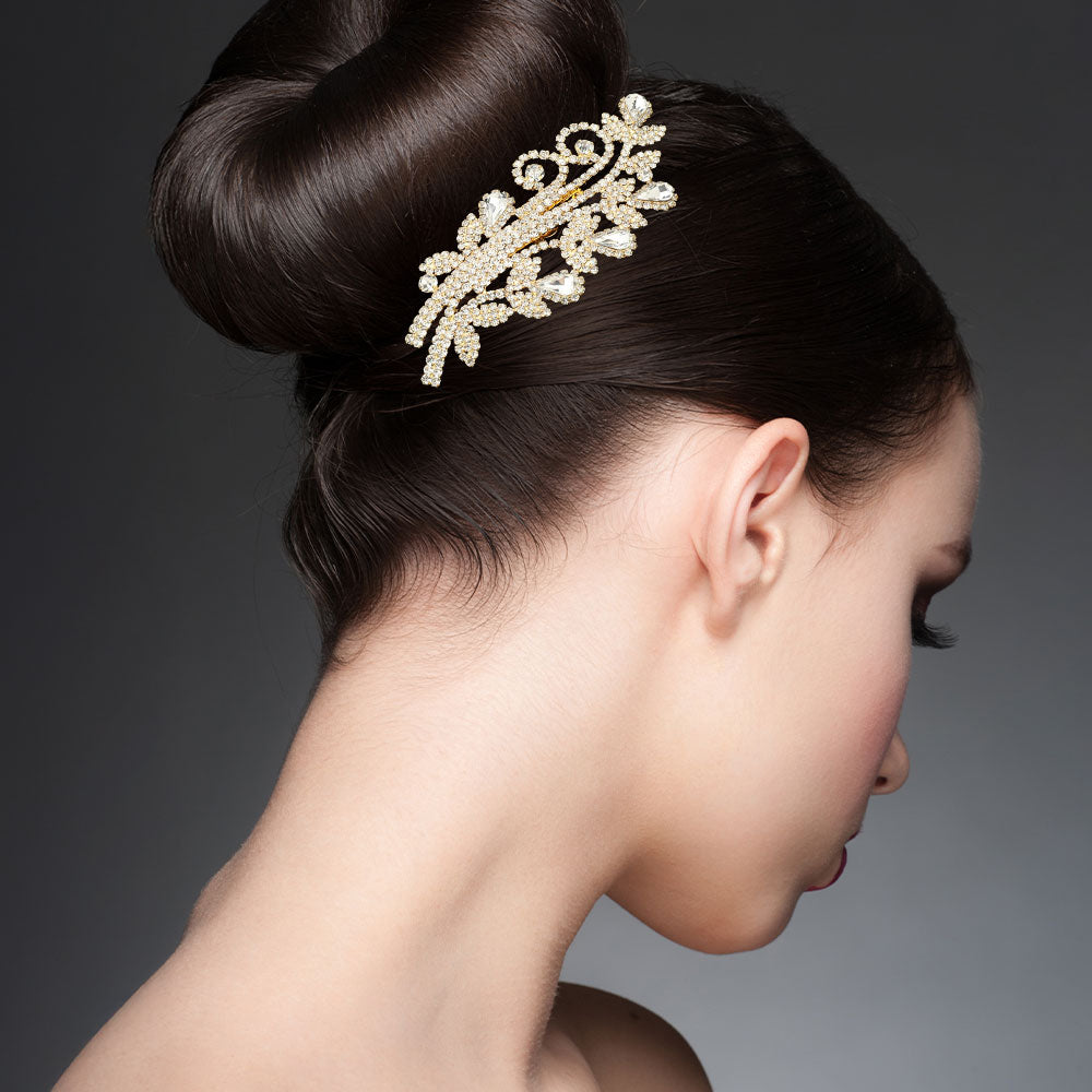 Madeline Love Clear, Gold Teardrop Stone Cluster Rhinestone Paved Branch Hair Comb - Hair Accessories