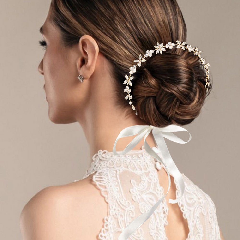 Madeline Love Clear, Gold Floral Teardrop Stone Cluster Vine Wrap Headpiece - Hair Accessories