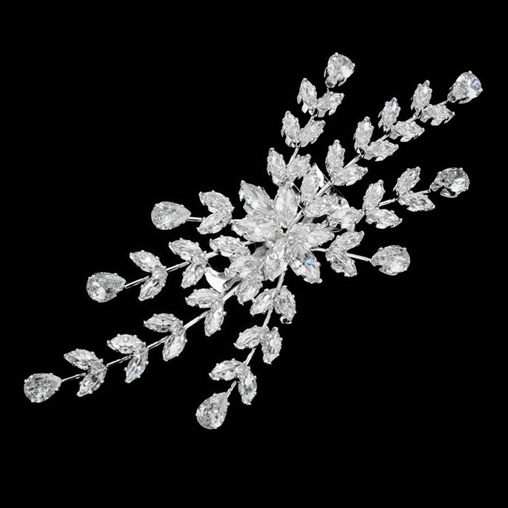 Madeline Love Clear, Silver Marquise Teardrop CZ Cluster Floral Branch Hair Comb - Hair Accessories - extra