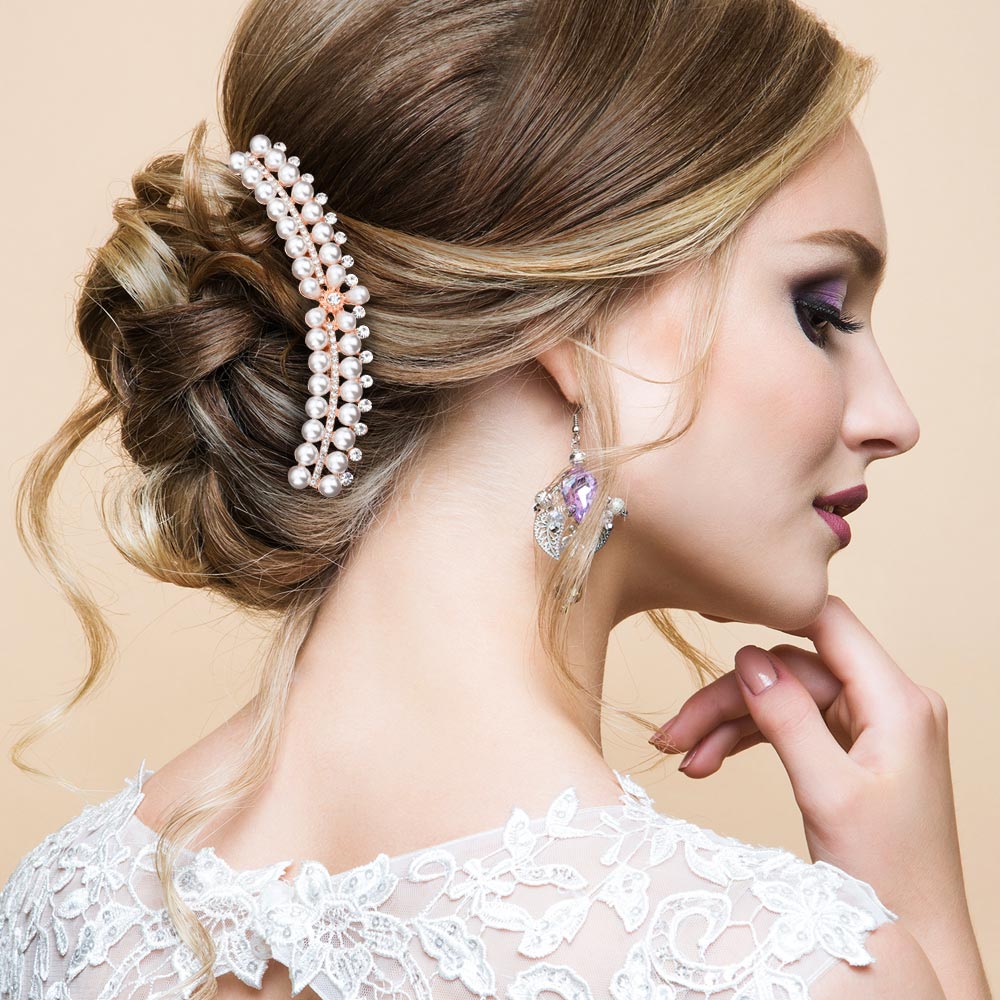 Madeline Love Rose Gold Floral Pearl Stone Embellished Hair Comb - Hair Accessories