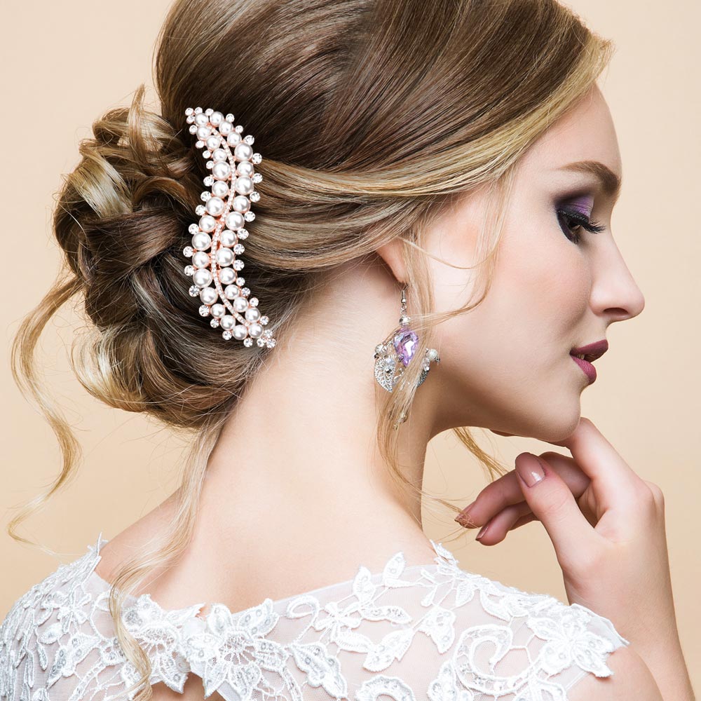 Madeline Love Rose Gold Pearl Stone Embellished Wavy Hair Comb - Hair Accessories