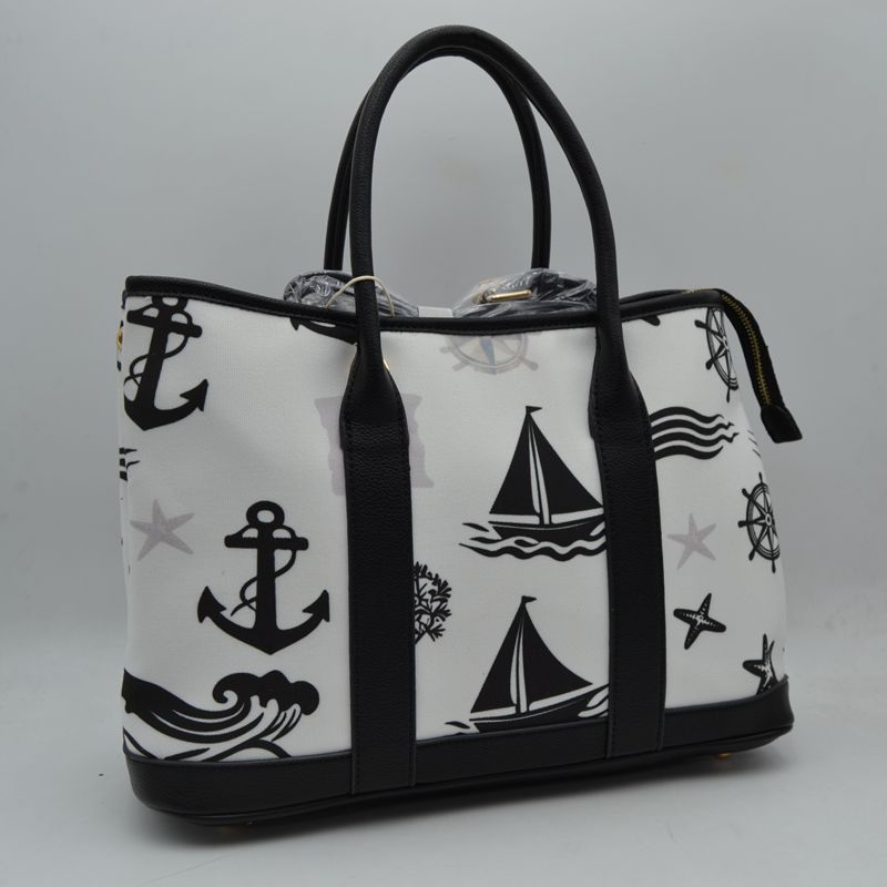 Maritime Adventure Canvas Tote – Monochrome Voyage Shoulder Bag - Black - Tote Bag