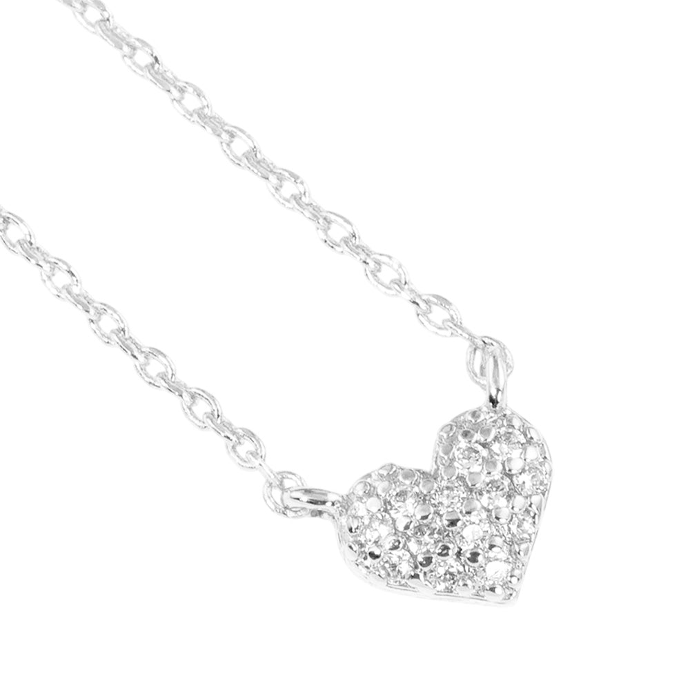 CZ Stone Paved Heart Pendant Necklace exudes elegance and charm. Crafted with precision and adorned with sparkling CZ stones, it brings a touch of glamour to any outfit. Featuring an intricate heart design, it symbolizes love and affection, making it a perfect gift for someone special. 