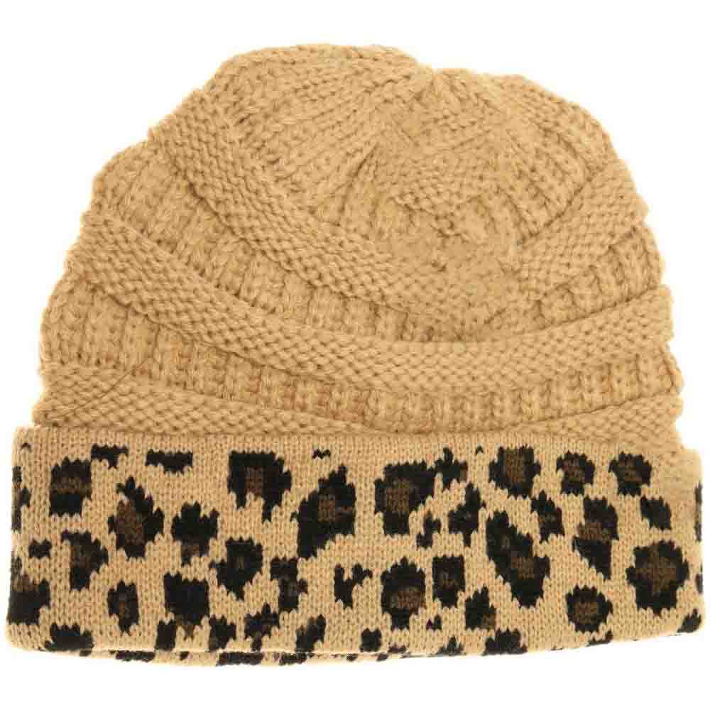 Camel Matching Cuff Leopard Print CC Beanie combines expert craftsmanship with standout style. Designed with a comfortable cuff and eye-catching leopard pattern, this beanie offers reliable warmth and a fashionable look. Its stretchy fabric ensures a secure fit for extended wear, making it an ideal accessory for cool weather while enhancing your seasonal wardrobe with a touch of wild sophistication. 