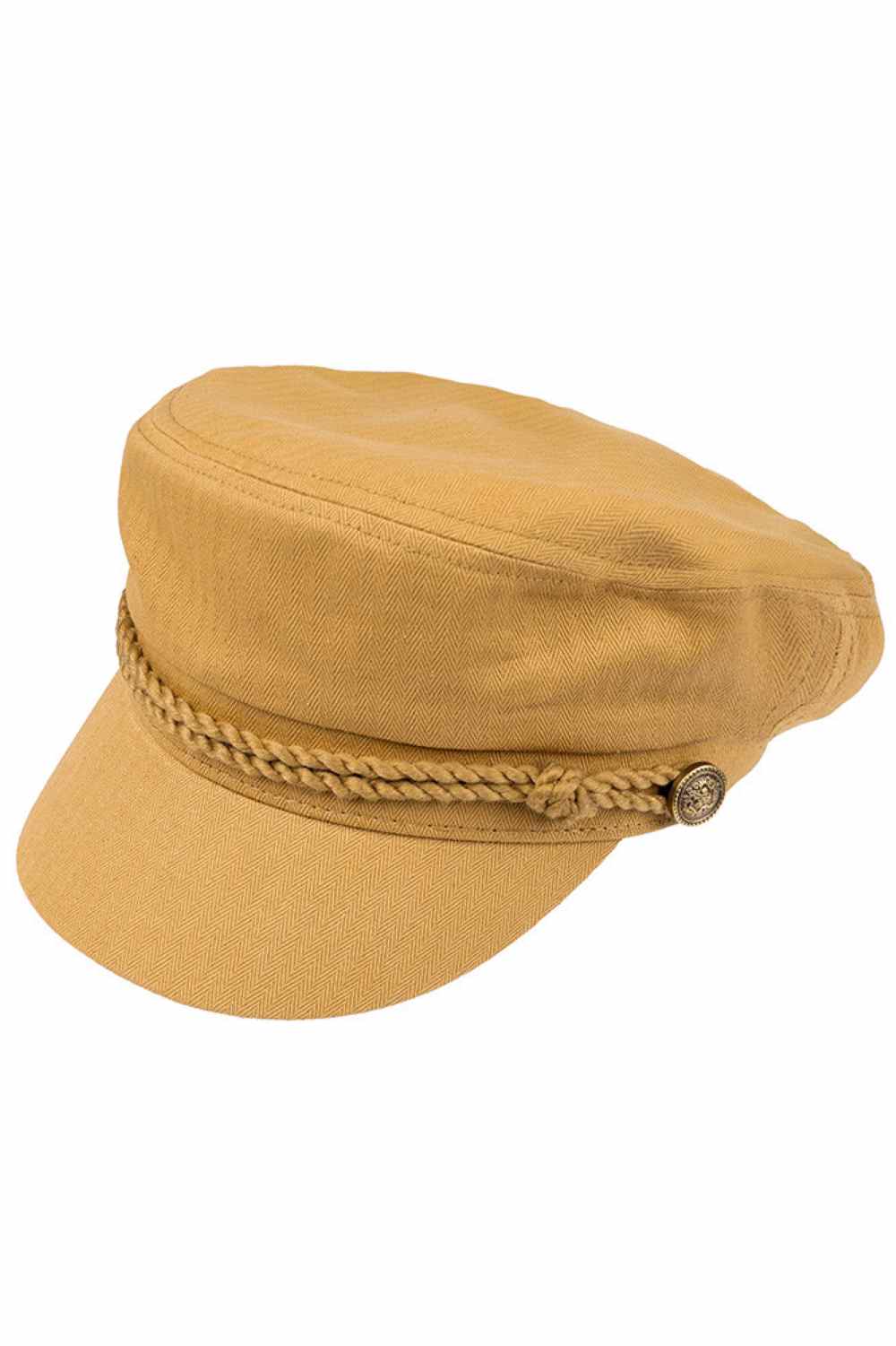 Camel Classic cotton fishing cap with timeless appeal. Crafted from 100% cotton for breathability and comfort, this solid-color cap features decorative rope detailing with button accents for a refined look. The structured design includes a 2" brim for sun protection, fitting most head sizes at 22.5–23" circumference. Perfect for outdoor adventures, casual wear, or everyday style.