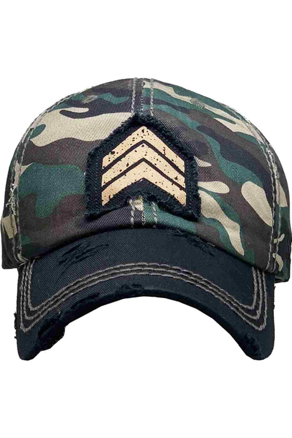 Camo Military Rank Vintage Baseball Cap features a rugged washed finish with bold rank-inspired detailing for a timeless, battle-ready look. Designed for everyday comfort, this adjustable cap adds effortless edge to casual outfits while delivering breathable wear and durable style.