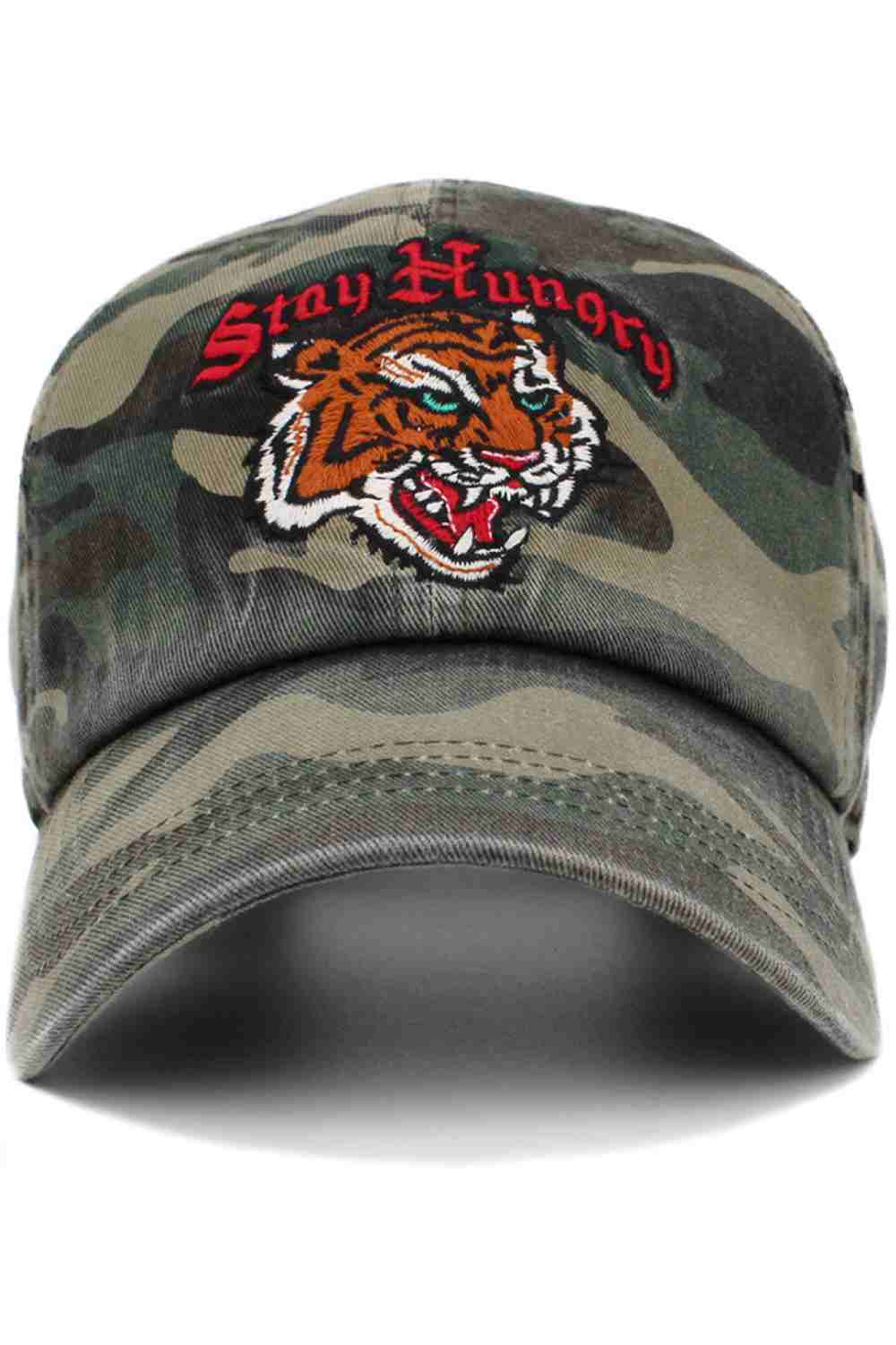 Camos Stay inspired in everyday style with the Stay Hungry vintage baseball cap, featuring a classic distressed finish and bold embroidered message. Comfortable and adjustable for all-day wear, this casual cap is perfect for workouts, errands, or laid-back weekend adventures.