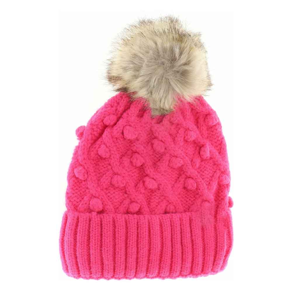 Candy -Pink Bobble Knit Fur Pom C.C Beanie offers expert-level warmth and style, combining a durable knit fabric with a soft, luxurious fur pom for a refined winter accessory. Designed for a secure, comfortable fit, this beanie effectively retains heat while enhancing any cold-weather outfit with its premium materials and timeless design. Ideal for staying cozy without sacrificing sophistication during colder seasons. 