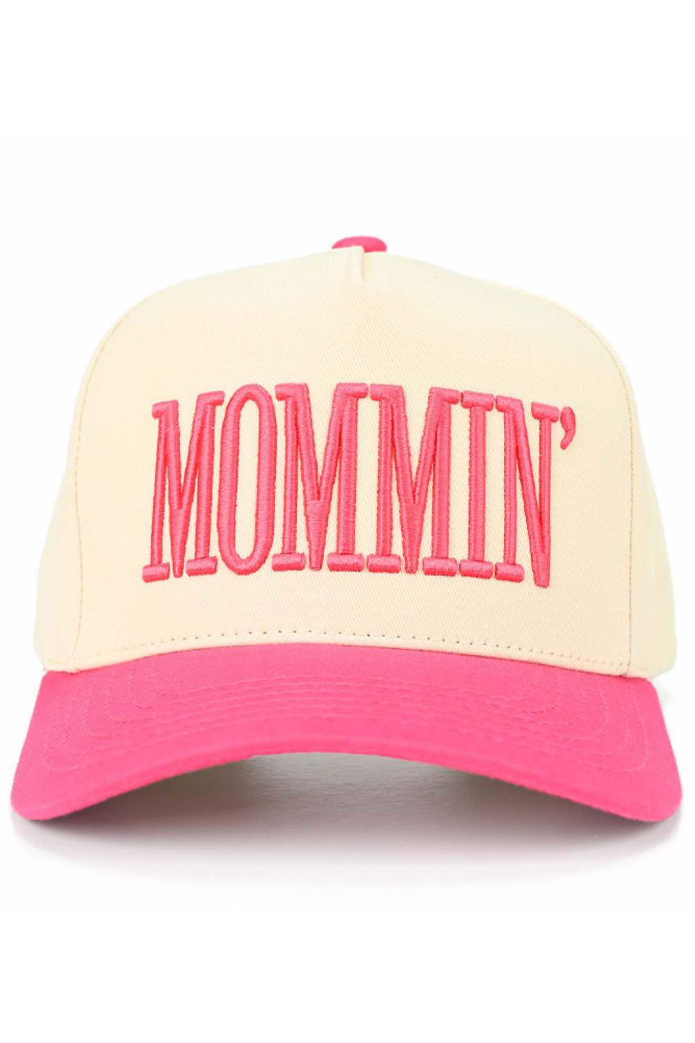 Hot_pink Celebrate mom life in style with the C.C MOMMIN two-tone trucker hat, featuring clean letter embroidery for a bold yet laid-back look. With its classic baseball cap silhouette and breathable mesh back, this hat offers all-day comfort and an effortlessly cool finish for busy, on-the-go days.