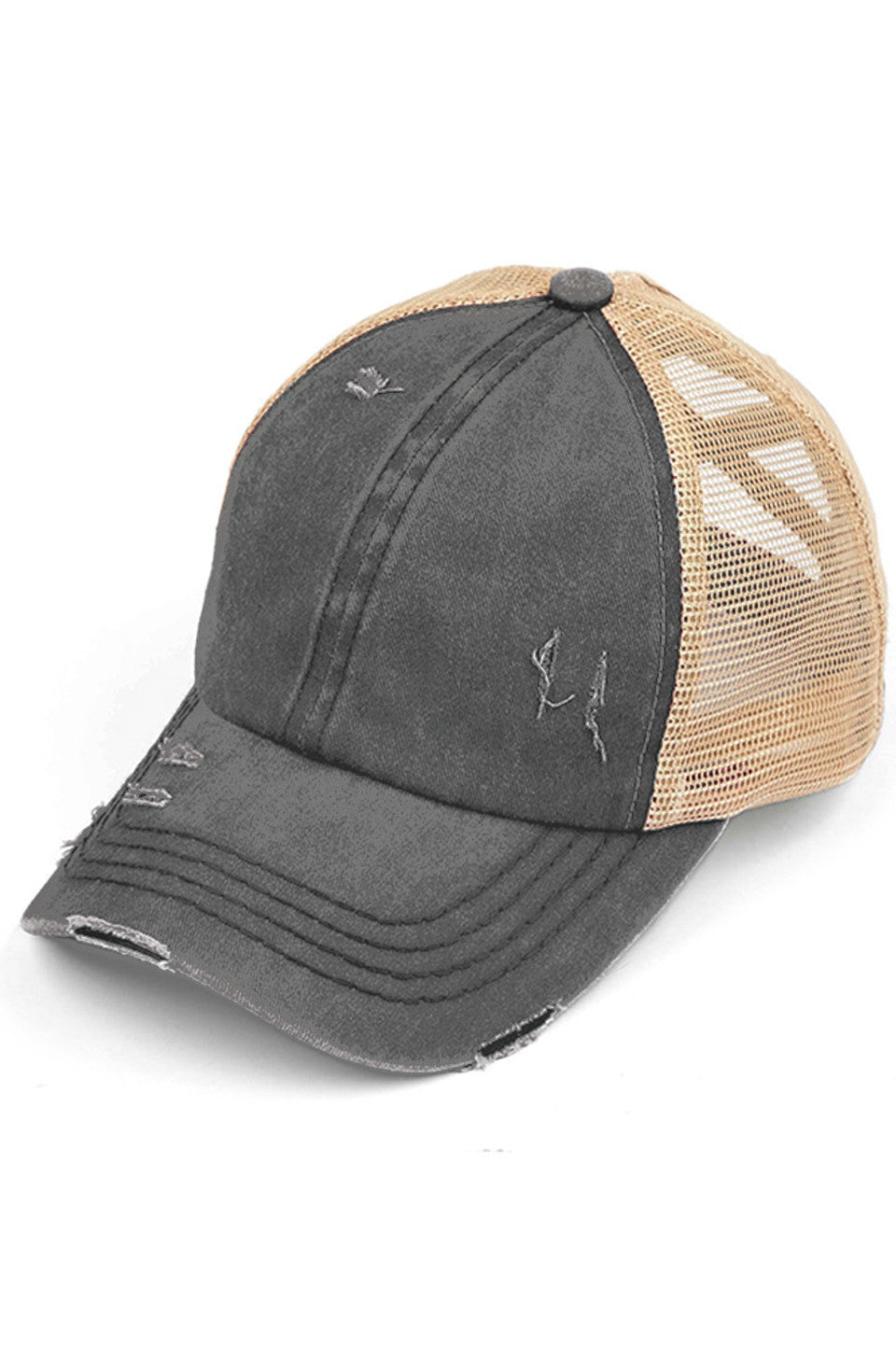 Charcoal C.C BASEBALL PONYCAP is a stylish and functional cap that combines the classic look of a baseball cap with the convenience of a ponytail holder. Made with high-quality materials and a comfortable fit, this cap is perfect for any outdoor activity. Stay cool and protected with the C.C BASEBALL PONYCAP.