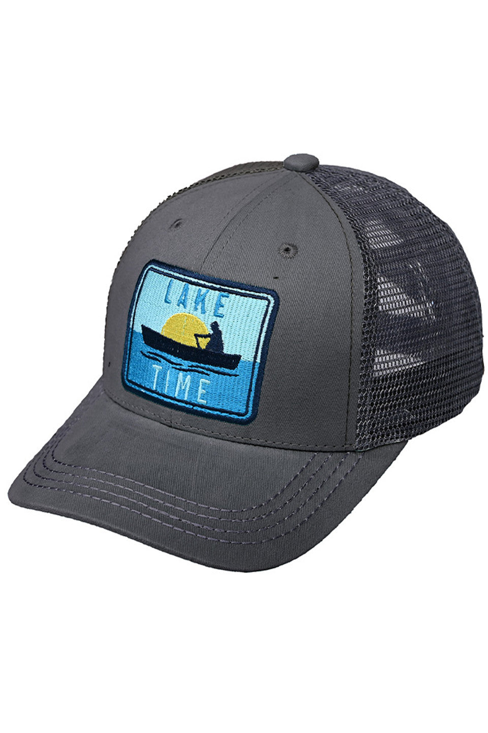 Charcoal  C.C LAKE TIME Embroidery Patch Baseball Cap combines style and function with its embroidered patch design and comfortable fit. Made with high-quality materials, this cap is the perfect accessory for a day out on the lake or any outdoor activity. Keep the sun out of your eyes while staying on trend with this must-have cap.