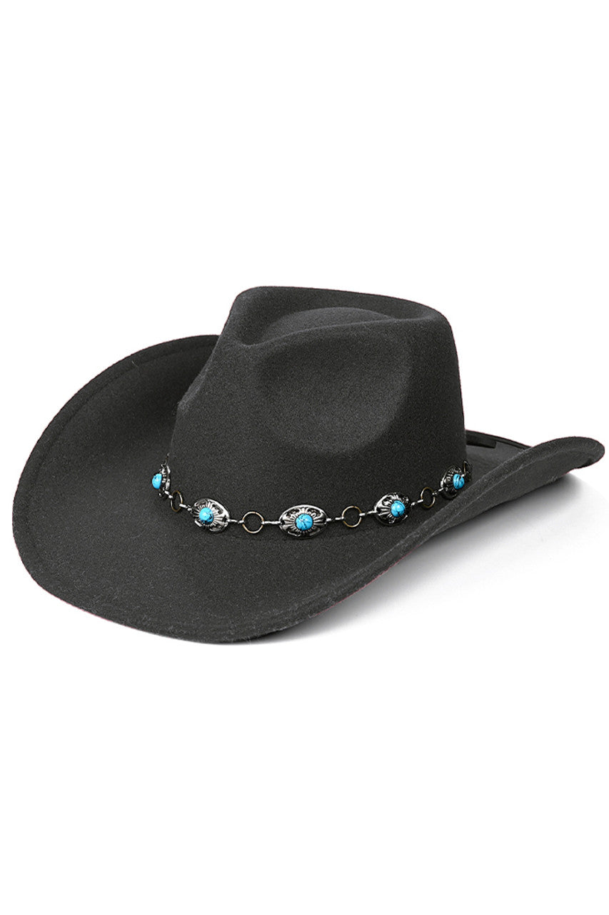 C.C Trim Band Vegan Felt Cowboy Hat - Charcoal - Cowboy Hats