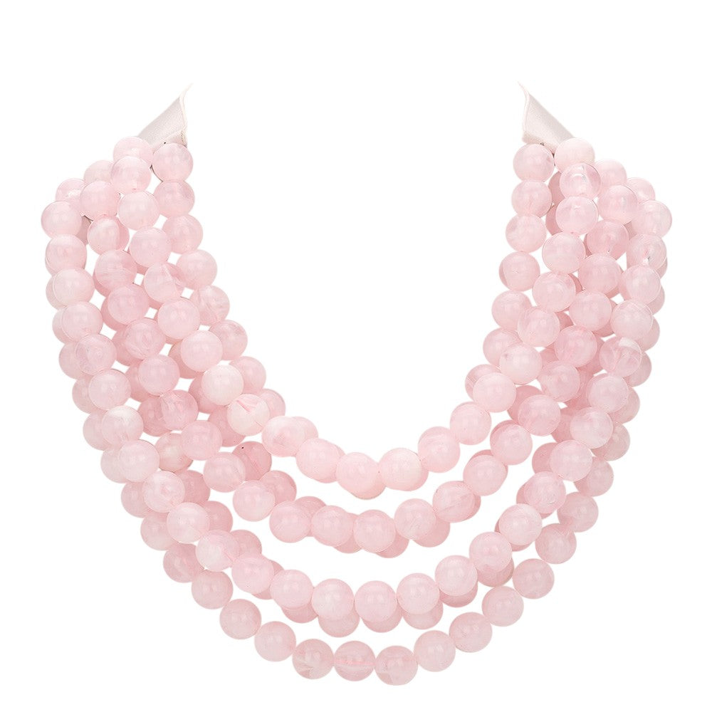 dust pink chunky acrylic beaded multi-strand necklace with magnetic clasp