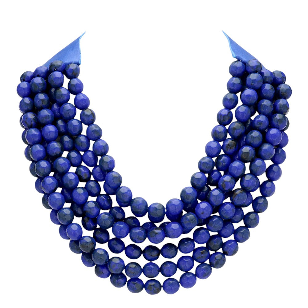 royal blue chunky acrylic beaded multi-strand necklace with magnetic clasp