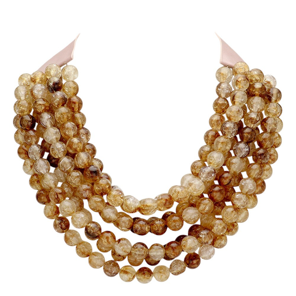 tan chunky acrylic beaded multi-strand necklace with magnetic clasp