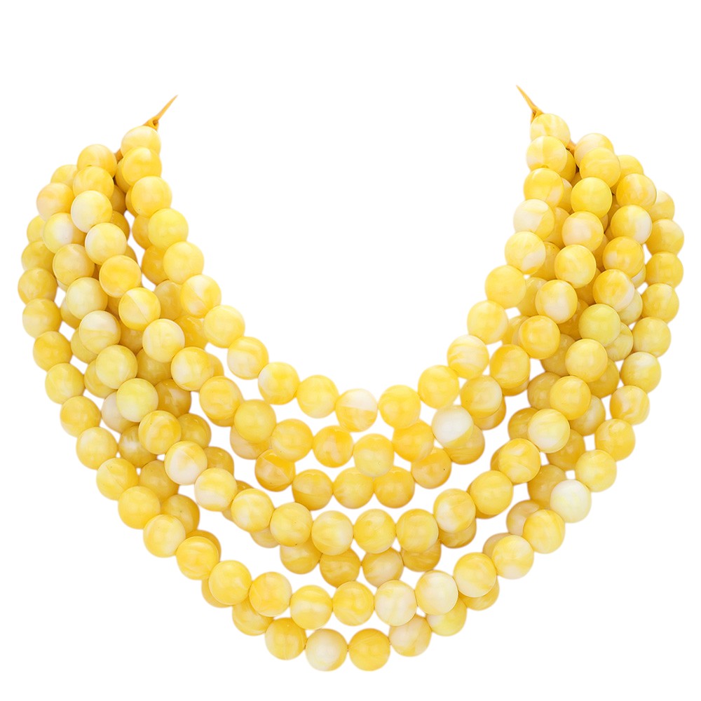 yellow chunky acrylic beaded multi-strand necklace with magnetic clasp