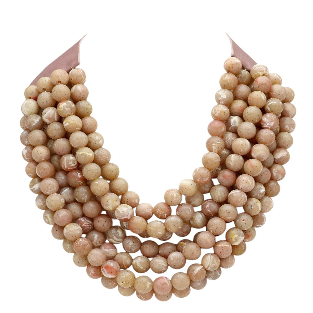 pink tan chunky acrylic beaded multi-strand necklace with magnetic clasp